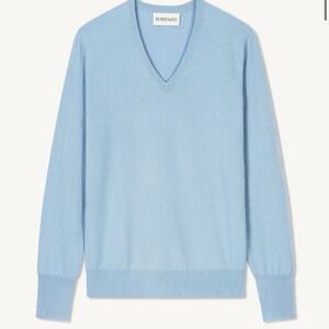 ERIC BOMPARD Cashmere Classic V Neck Pullover Size Large In Concorde Blue